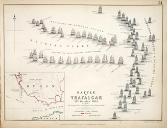 Mapa de la Batalla de Trafalgar, publicado por William Blackwood and Sons, Edimburgo y Londres, 1848